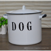Dia 20cm Vintage Enamel Storage Pot Dog Food Pot With Lid